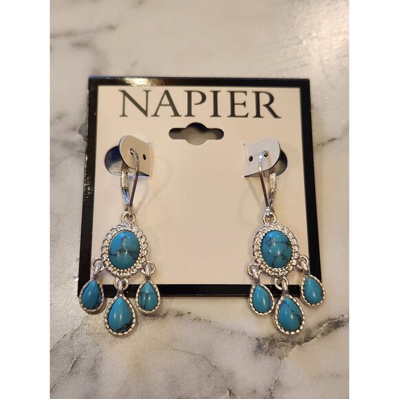 Napier Silver-Tone Turquoise Chandelier Earrings With Drop Design For Women - Picture 1 of 5